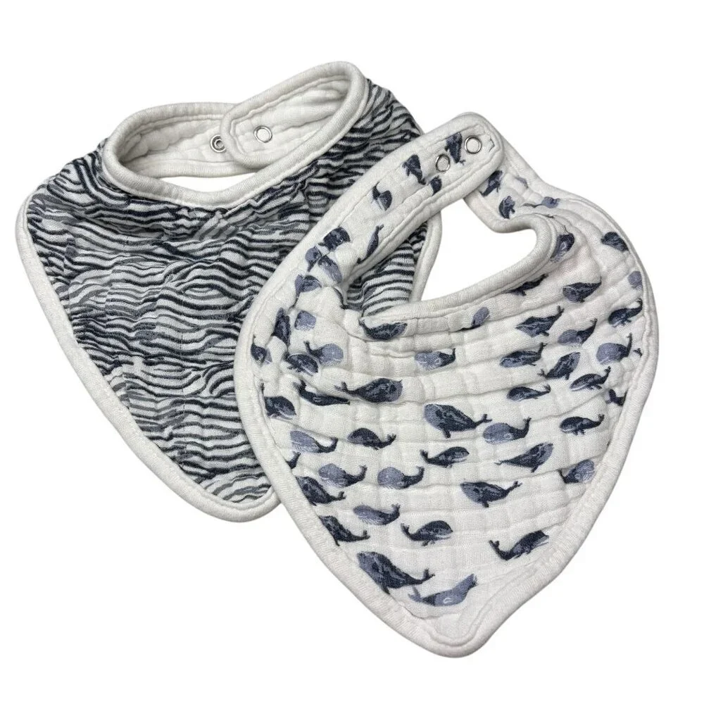 Pottery Barn Kids Muslin Baby Bibs Nautical Blue White Whale